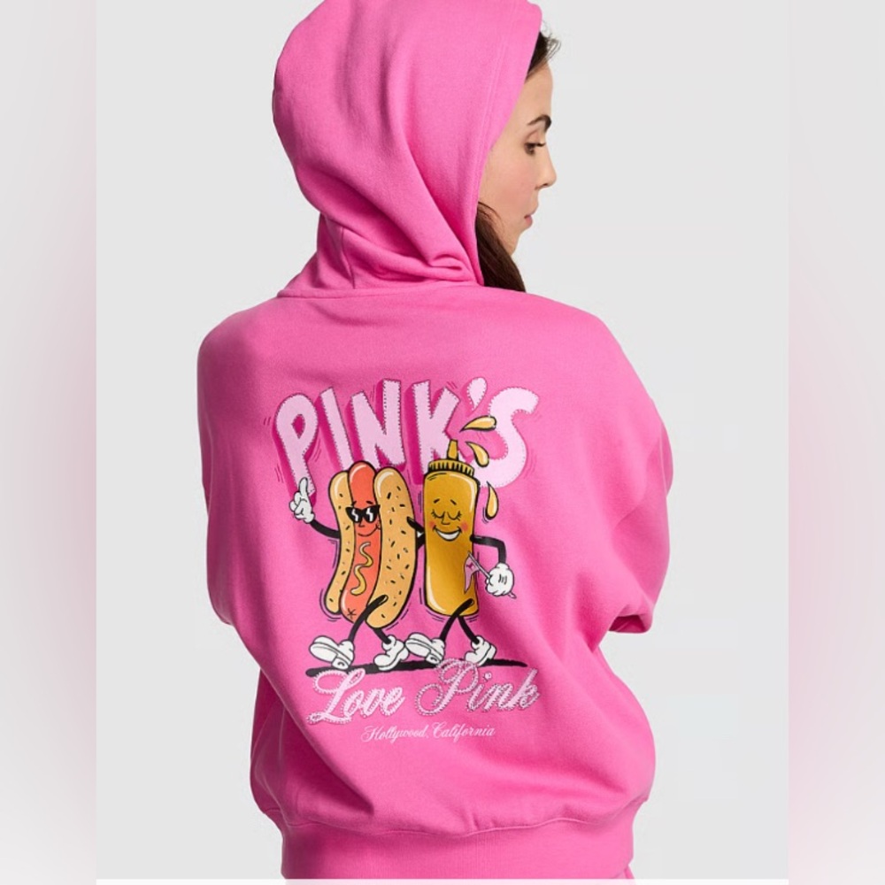 VICTORIAS SECRET PINK BLING ~ PINKS HOT DOG LIMITED ED HOODIE HTF S, M OR L NWT